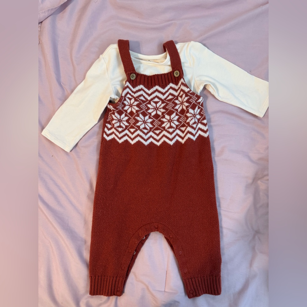 cloud island Red Sherpa Knit Baby Romper with Cream Trim
